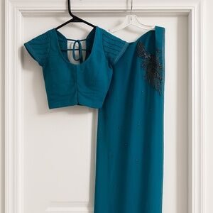 Narayan Lazer Teal Lehenga – Beaded Choli + Skirt – XS/S